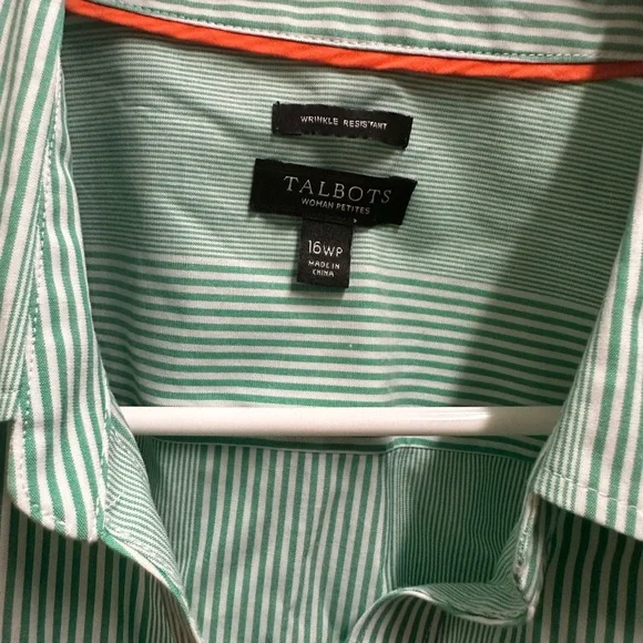 Talbots Light Green Striped Sleeveless Shirt size 16/ NWOT 956 - Picture 2 of 3